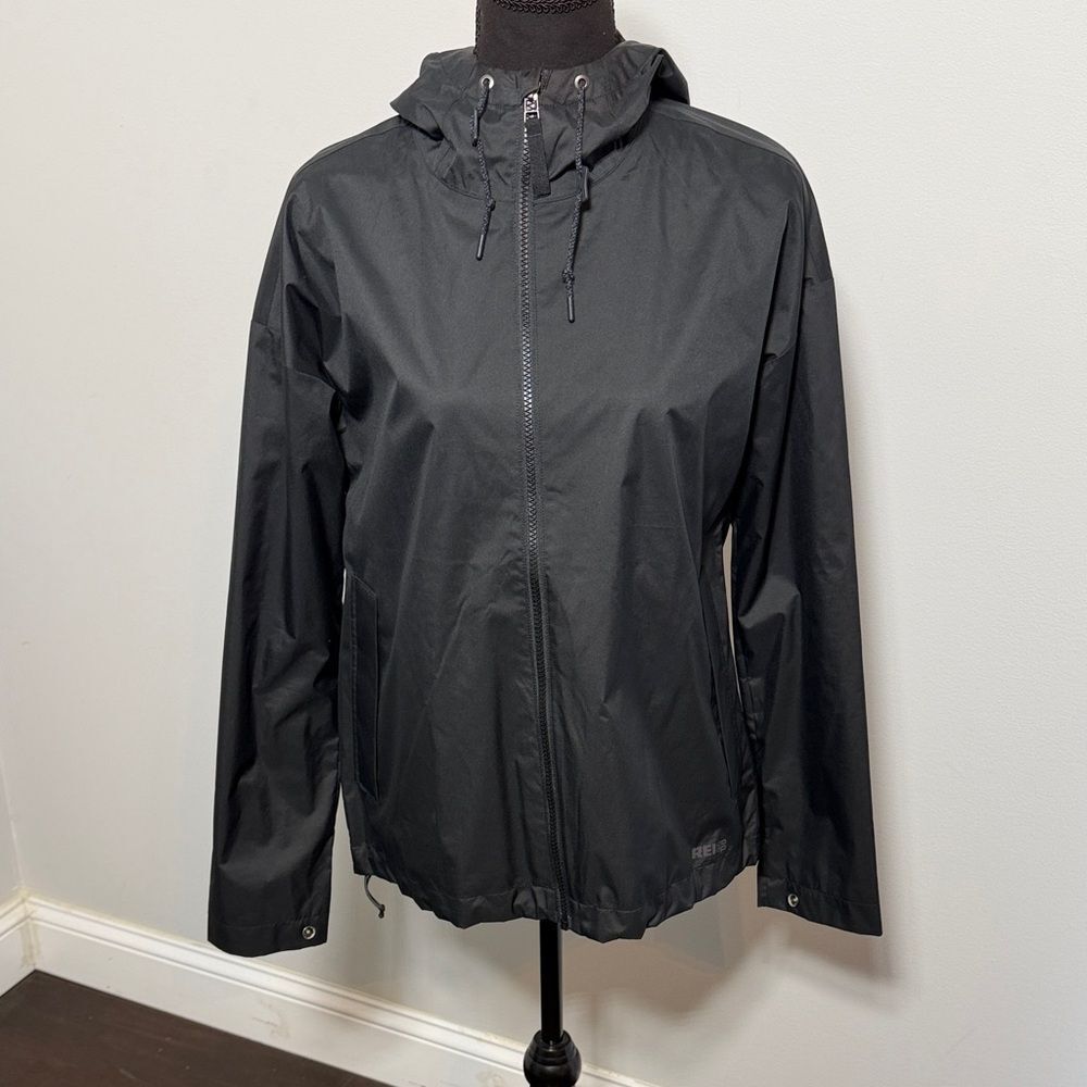 REI Co-op Groundbreaker Rain Jacket Women's Black Hooded Full Zip Coat Size XS